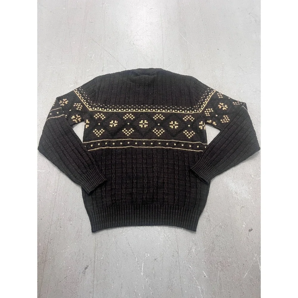 Vintage Flatiron‎ Mills Sweater Mens Medium Brown Geometric Tight Knit Warm Wear